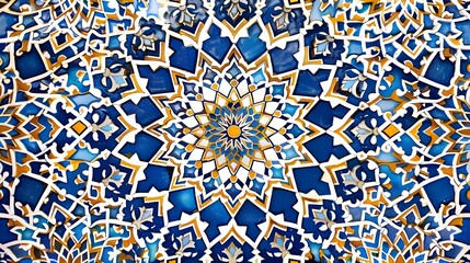 Wall Mural - Mesmerizing Islamic Geometric Pattern with Rich Blue and Gold Tones on White Backdrop