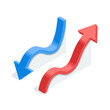 © Trostinka_25 - isometric vector chart arrows for indicating statistical data or infographics, in color on a white background, increase and decrease arrows