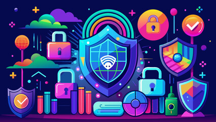 Wall Mural - CyberSecurity Backgrounds, protection lock backgrunds, The Bright Side of Cybersecurity How Neon Locks Enhance Awareness and Protection