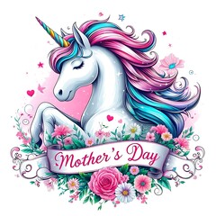 A unicorn with flowers and a banner accessible vector.