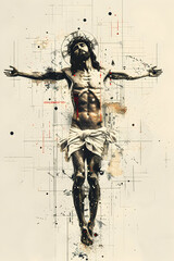 Sticker - Jesus Christ, graphic watercolor illustration in modern style, new digital edition, Christian religion theme