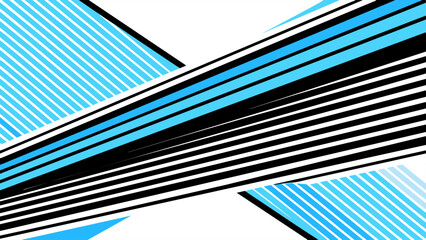 Wall Mural - The geometric pattern of black and blue stripes crosses the white background diagonally, giving it a dynamic and modern look. The width and angle of the stripes vary.AI generated.