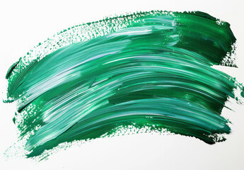 Wall Mural - A green brush stroke made with acrylic color on a white backdrop.