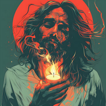 Jesus Christ, Christian religious motif, modern graphic illustration in color and black