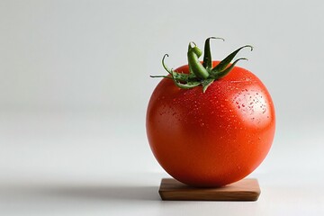 Canvas Print - Red tomato wooden stand water droplets