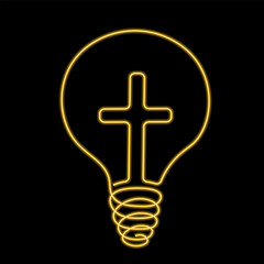 Christian Cross and light bulb in linear in neon effect