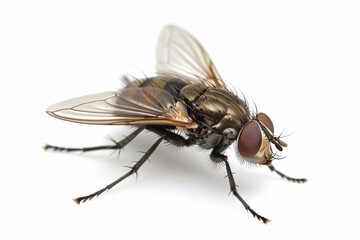 Live house fly isolated on white background