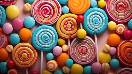 Wall Mural - A colorful pattern of assorted candies and lollipops  