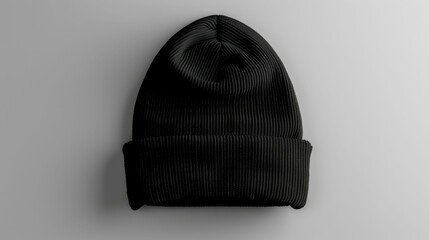 Black knitted hat mockup on white background