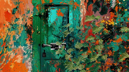 Wall Mural - Abstract tropical jungle door painting