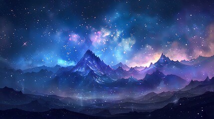 Wall Mural - a serene night sky, dotted with countless stars, overlooking a vast mountain range