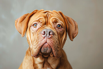 A brown dog with a black nose and brown eyes