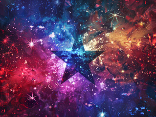Wall Mural - A colorful star is surrounded by a galaxy of stars and planets