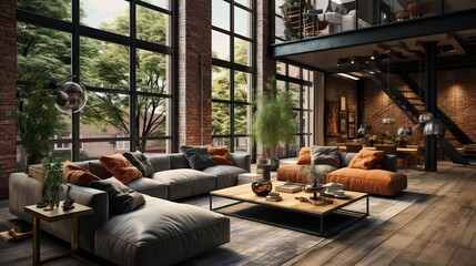 Wall Mural - A contemporary urban loft with large windows  