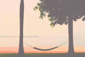  A hammock strung between two trees in a shady spot