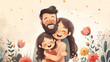 © EdwinGrandas - Poster for Father's Day, two little daughters embracing dad, illustration in watercolor style