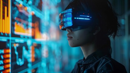 Person analyzing economic data with augmented reality interface Augmented reality in finance and economics
