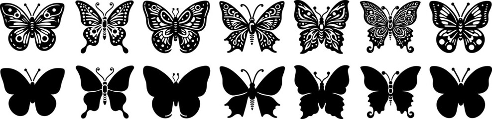 Wall Mural - Set of vector butterfly icons . Butterfly silhouettes collection . Exotic flying butterflies logo .