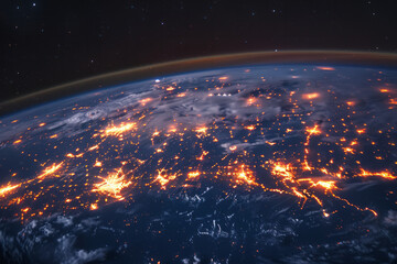 Leinwandbilder - A planet covered in a grid of Wi-Fi signals, creating a mesh network that glows in the dark,