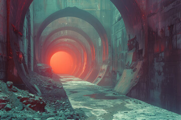 Poster - An underground city on a planet, with Wi-Fi signals traveling through tunnels and caverns,