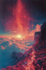 Poster - A depiction of Wi-Fi signals traveling through different layers of a planetâ€™s atmosphere, creating a colorful display,