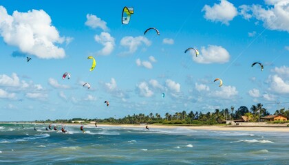 Wall Mural - Adrenaline Rush: Kiteboarding Action at Cumbuco Beach, Brazil