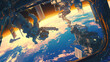 © jxvxnism - Illustration of a space station being repaired by astronauts