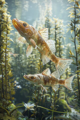 Aufkleber - A visual of the first jawed fish, placoderms, swimming in ancient waters during the Devonian period,