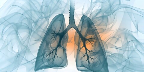 Poster - Abstract xray image of human lungs showcasing respiratory system health and breathing. Concept Respiratory System Health, X-ray Images, Human Lungs, Breathing, Abstract Art