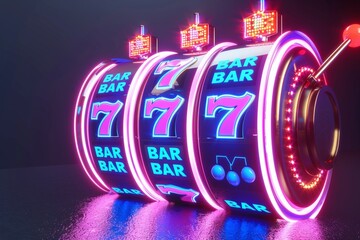 Neon Casino slot machine, Casino Roulette wheel