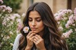 © ThomasLENNE - Beautiful young arabic woman with long hair smelling flowers