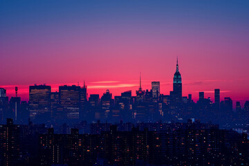 Wall Mural - A skyline at dusk, with lines forming the silhouettes of buildings against a linear gradient sky,