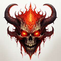 Sticker - The skull of a horned devil on fire