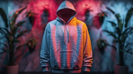 Canvas Print - Unrecognizable mannequin wearing hoodie in neon light