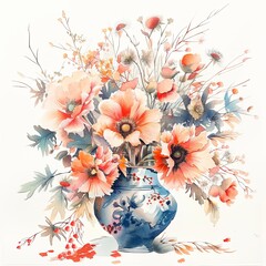 Wall Mural - Bouquet of poppies in a vase. Digital art in watercolor style. Illustration for cover, interior design, decor, packaging, invitations, print.