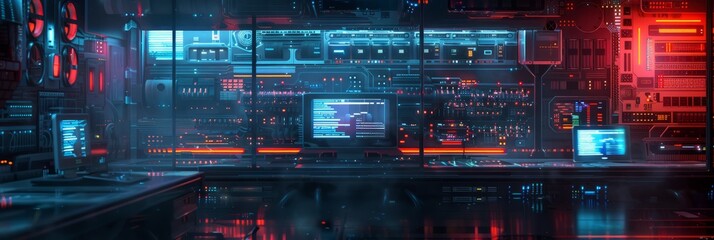 Wall Mural - cyberpunk supercomputer background concept