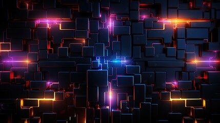 Wall Mural - A futuristic pattern with neon lights and dark background  