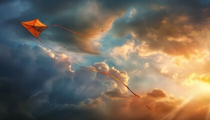 Wall Mural - Dancing with the Wind: A Spectacular Kite Soars Against a Dramatic Sky