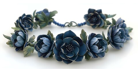 Wall Mural - Blue Flower Bracelet with Leaf Bouquet and Wreath in 3D Artwork. Concept Blue Flowers, Bracelet Design, Leaf Bouquet, Wreath, 3D Artwork
