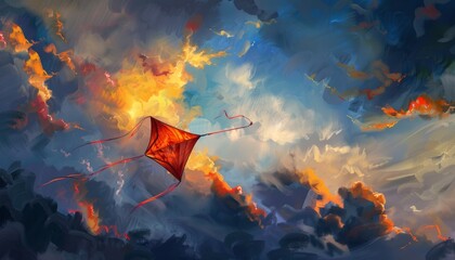 Wall Mural - Dramatic Sky Soars Behind Flying Kite - AR 7:4