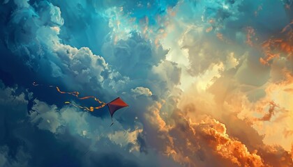 Wall Mural - Chasing Dreams: Capturing a Dramatic Sky with a Flying Kite --ar 7:4