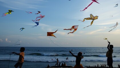Wall Mural - Kite-flying Fun at Galle Face: A Colorful Scene in Colombo, Sri Lanka