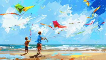 Wall Mural - Kite Flying Fun: A Day at the Beach- AR 7:4