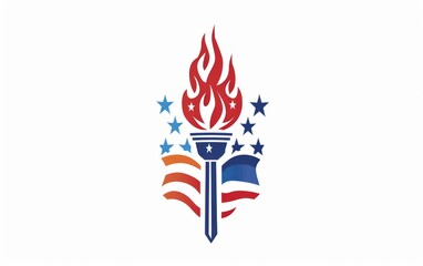 logo of the American flag with an abstract torch and star design, designed for a political campaign on white background Generative AI