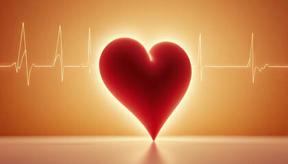 A red heart with a white heartbeat line on an orange background