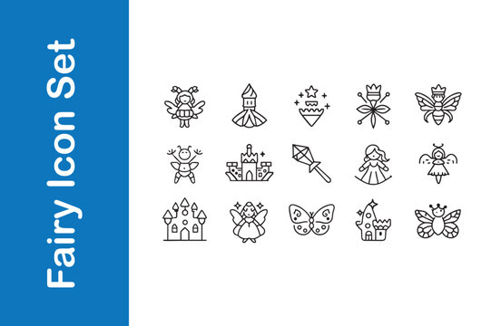 Fairy icon set in various styles 