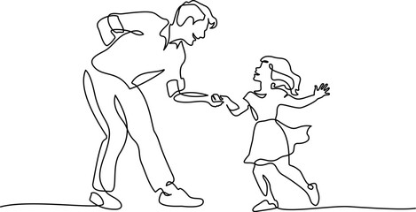 Wall Mural - father and daughter dancing. fathers day concept. continuous one line