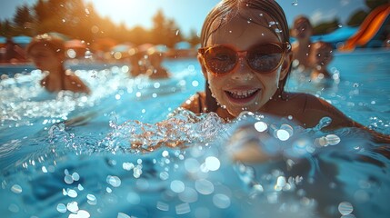 A girl is smiling and splashing in the water