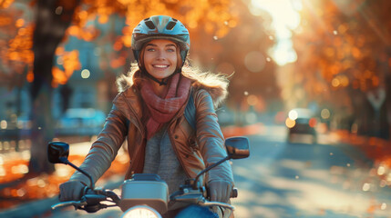 Wall Mural - Woman riding a motorbike