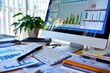 © Oksana - Office desk with iMac displaying financial charts